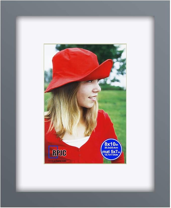 RPJC 8x10 inch Picture Frame Made of Solid Wood and High Definition Glass Display Pictures 5x7 with Mat or 8x10 Without Mat for Wall Mounting Photo Frame Grey