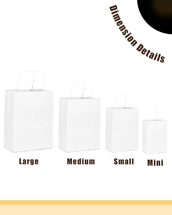 qiqee 50-Packs White Paper Gift Bags with Handles Bulk 4.5"x2.5"x6" Mini Size Party Favor Bags Multiple Uses