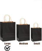 qiqee 50-Packs Black Paper Gift Bags with Handles Bulk 13"x10.3"x4.6" Large Size Party Favor Bags Multiple Uses