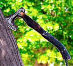 SHINY CRAFTS® Handcrafted Decorative Viking Axe with Leather-Wrapped Handle & Sheath – Engraved Blade – Ceremonial Collectible Gift for Men, Warriors, History Buffs, Cosplay & Display (VBA-06)
