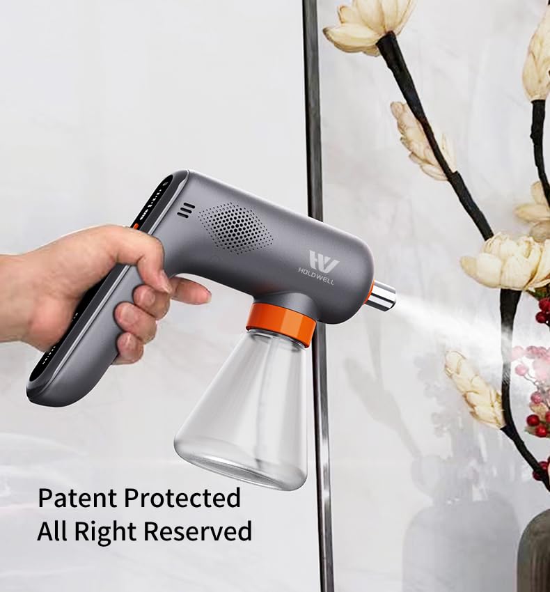 Cordless Electric Disinfection Fogger, Detachable Stainless Steel Nozzle, 3-Gear Adj 14.2oz Sanitizer Atomizer, Blue Light Nano Spray Gun for Place Cleaning/High-Touch Item Contactless Sanitization