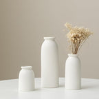 Ceramic Vase Set-3, Small Flower Vases for Decor, Modern Boho Farmhouse Style, Decorative Shelf Vases for Pampas Grass & Dried Flowers, Distressed Finish (White)