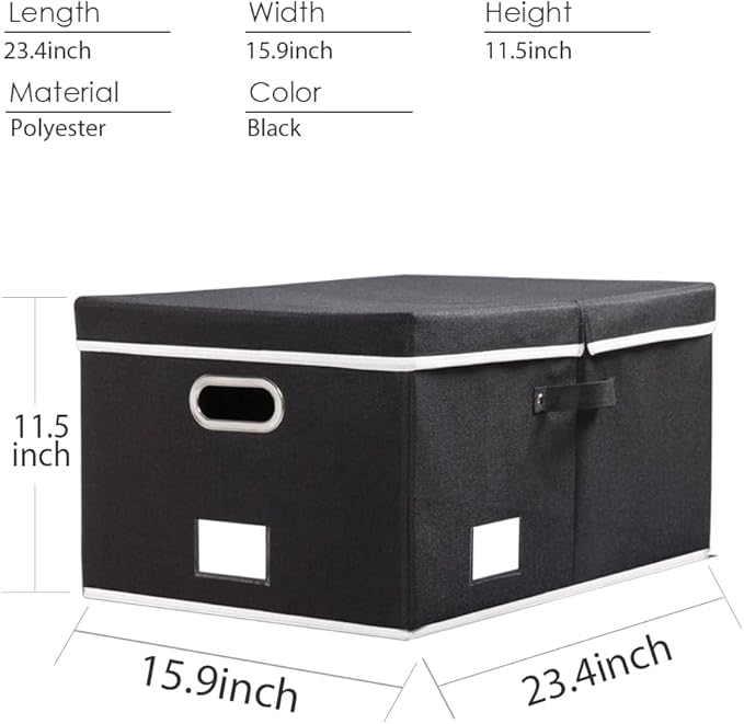 PRANDOM Storage Boxes with Lids [3-Pack] Fabric Collapsible Storage Bins Organizer Containers Baskets Cube with Cover for Home Bedroom Closet Office Nursery Black（23.4X15.9X11.5
