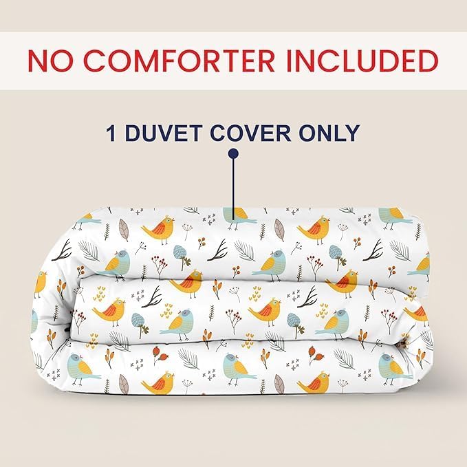 Kotton Culture 1 Pc King Size Duvet Cover Only -100% Egyptian Cotton Sateen 600 Thread Count Ultra Soft Premium Durable Comforter Cover Zipper Closure & Corner Ties (Forest Birds, King 102"x94")