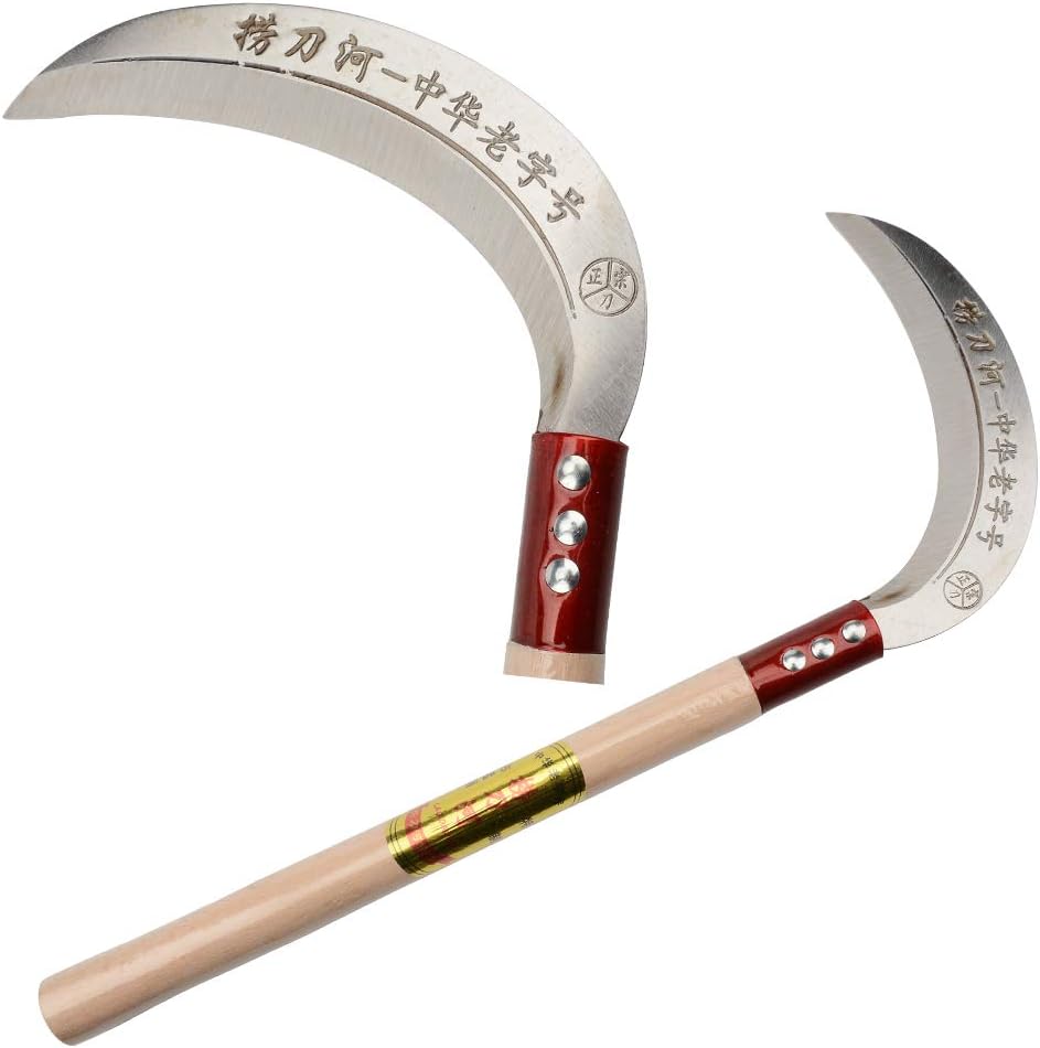 KEYI Steel Grass Sickle,Clearing Sickle,Manganese Steel Blade/Hardwood Handle Hand held Sickle Tool - Multipurpose Gardening Weeding Grass Sickle and Farming Portable Safety Sickle
