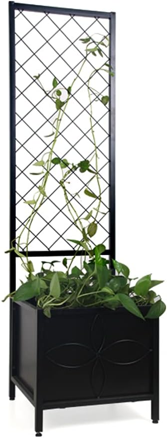 Zhongma 15.75 x 15.75 x 55 in Raised Garden Bed with Trellis,Heavy Duty Plant Box for Climbing Plants with Drainage Hole, Metal Lattice Planter Gardon Box with Inner Fabric Liners.