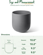 LE TAUCI 10 Inch Plant Pot, Ceramic Pots for Plants with Drainage Hole and Rubber Plug, Plant Pots Indoor for Home Garden Patio Office, Cylinder Planters for Indoor Plants, Charcoal Gray