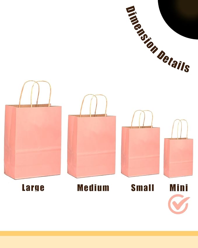 qiqee 24 Pcs Bright Pink Mini Paper Gift Bags with Handles 6"x4.5"x2.5" Small Brown Kraft Party Favor Bags Treat Bags Multiple Uses (Mini size)