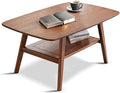 100% Solid Oak Coffee Table with Storage Shelf, 2-Tier Wooden Center Table for Living Room, Farmhouse Rustic Rectangle Table, Easy Assembly,31.49 Inch