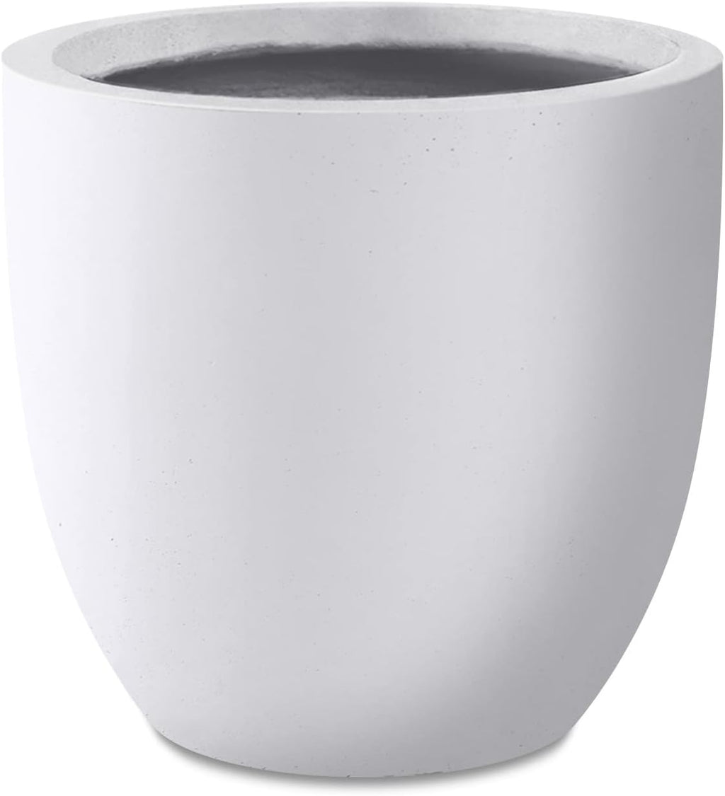Kante 13.4" Dia Round Concrete Planter, Large Outdoor Modern Indoor Decorative Plant Pots with Drainage Hole and Rubber Plug for Home and Garden, Pure White