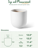LE TAUCI 12 Inch Pots for Plants, Ceramic Large Planters for Indoor Plants, Indoor Plant Pots for Home Garden Patio Office, Planter Pots with Drainage Hole and Rubber Plug, White