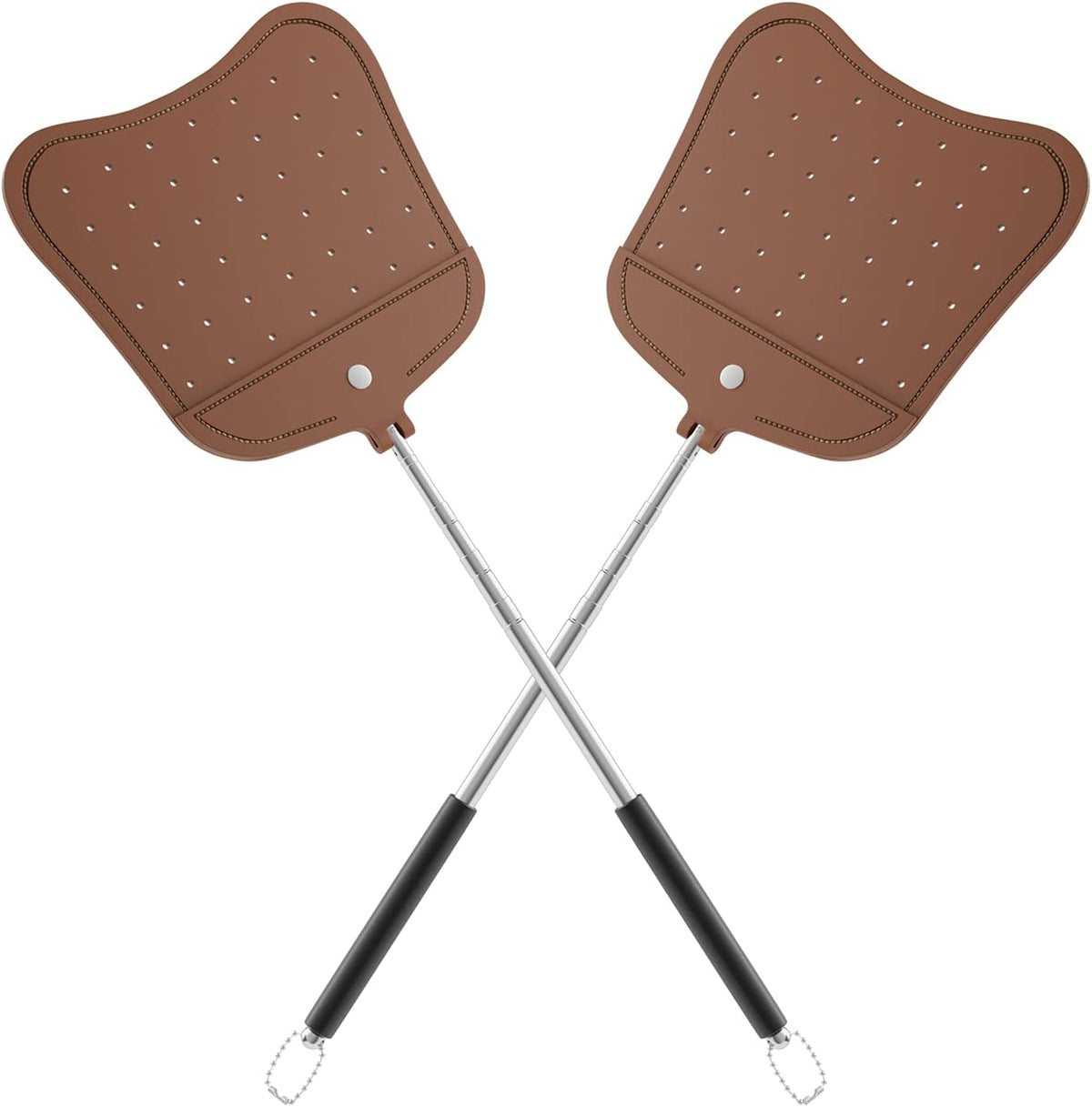 Foxany Telescopic Fly Swatters Heavy Duty Set, Leather Fly Swatter with Extendable Long Handle, Flexible Manual Flyswatter for Indoor Outdoor, 2 Pack