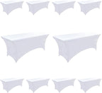 10-Pack 6ft White Spandex Table Covers for Rectangle Standard Folding Tables - Wrinkle Resistant Stretch Tablecloths - Ultimate Fitted Table Protector for Parties, Banquet, Wedding