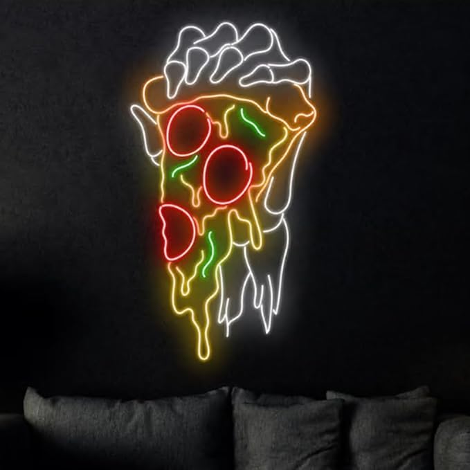 Pizza Skeleton's Hand Neon Sign, Pizza Led Sign, Italian Pizza Restaurant Light, Pizza Lover Gifts, Pizza Wall Led Décor Size:22inch