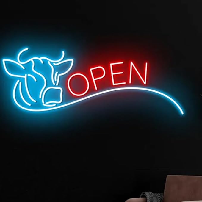 Cow Butcher Shop Neon Sign, Butcher Shop LED Light, BBQ Restaurant Wall Sign, Custom Butcher Storefront Decor Size:20in