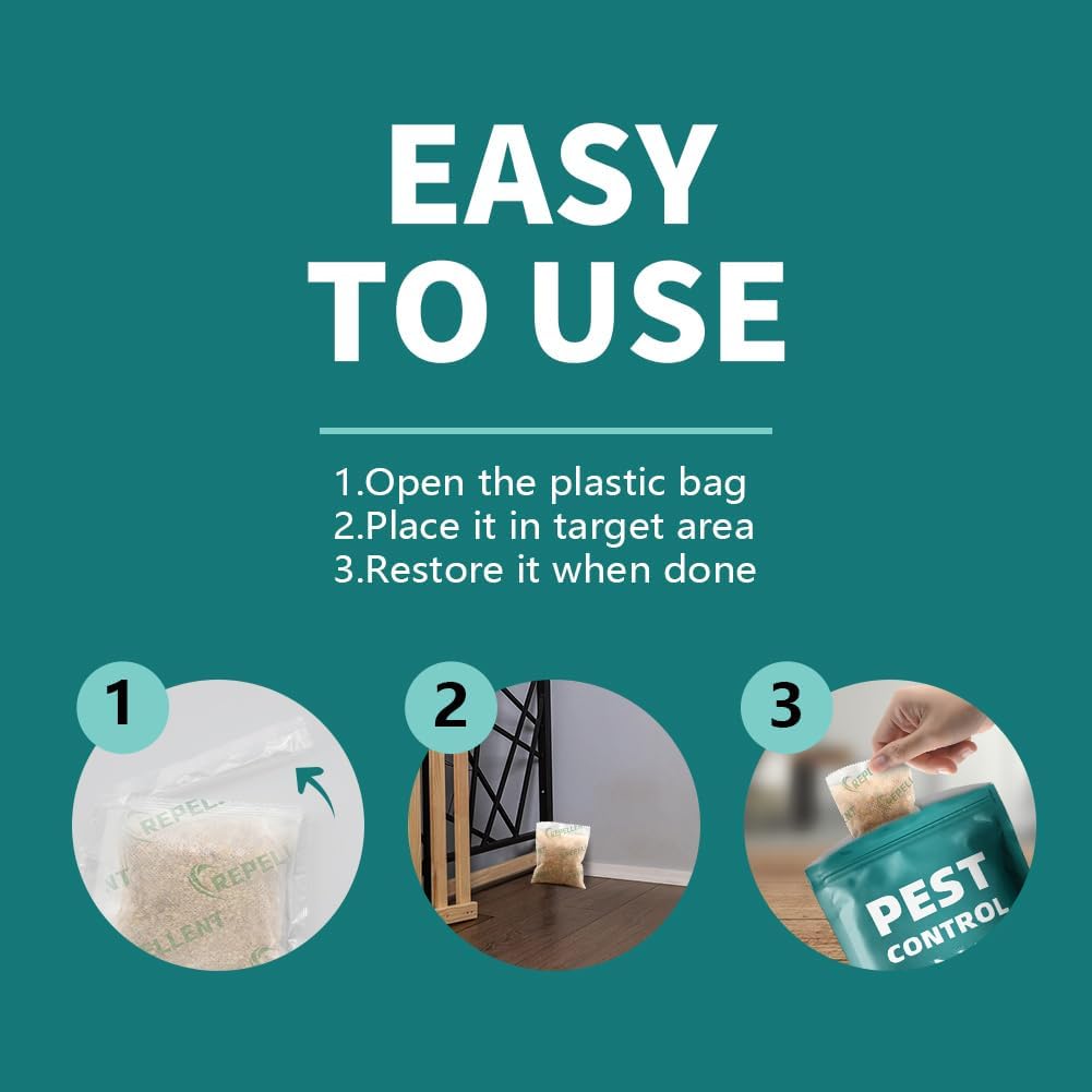 Pest Control Pouches, Mouse Repellent Repel Mice, Mouse, Rats, Ants, Roaches, Spiders, Moths & Other Pest, Rat Repellent Safe for Kids & Pets, Mice Repellent Indoor- 10 Pouches