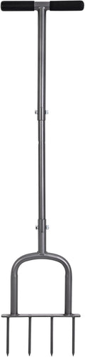 Manual Lawn Aerator for Compacted Soil Aerating - Height Adjustable Handheld Spike Aerator with 4 Steel Tines