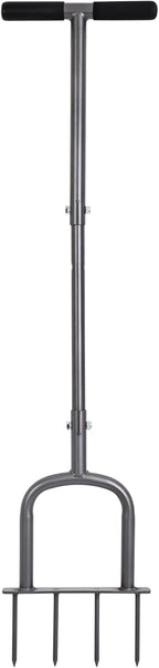 Manual Lawn Aerator for Compacted Soil Aerating - Height Adjustable Handheld Spike Aerator with 4 Steel Tines