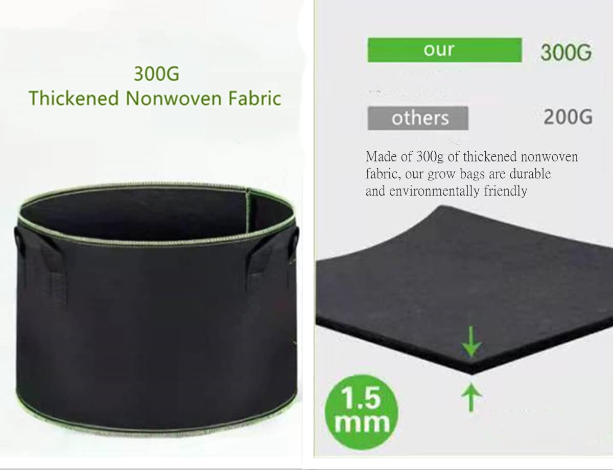 5-Pack 5 Gallon Grow Bags 300G Thickened Nonwoven Fabric Pots Plant Grow Bags with Handles,for Low Stress Plant Training Fruits, Vegetables, and Flowers