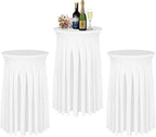 Cocktail Table Covers - 3 Pack 32"x 43" White Cocktail Table Tablecloth with Natural Wavy Round Skirt for Bar Wedding Party Banquet