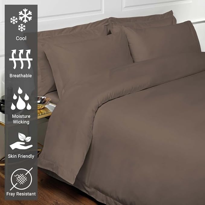 Pizuna Pure 100% Cotton Queen Duvet Cover Set, Luxurious 400 Thread Count Long Staple Cotton Sateen Weave with Button Closure (Combed Dark Brown Cotton Duvet Cover Queen)