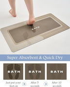 Bath Mat-Bath Mat Rug Non Slip Super Absorbent Stain Resistant Quick Dry Thin Bathroom Rug-Bath Mats for Bathroom Floor Bathtub Vanity-Bathmat Bath Rug Easy Care-17"x27",Beige
