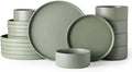 GBhome Ceramic Dinnerware Sets for 6, Matte Stoneware Plates and Bowls Sets,Chip and Scratch Resistant Dishes, Dishwasher & Microwave Safe, Oven safe,Reactive Glaze-Green