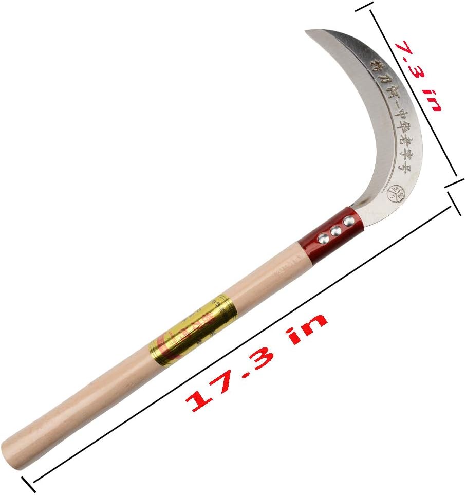 KEYI Steel Grass Sickle,Clearing Sickle,Manganese Steel Blade/Hardwood Handle Hand held Sickle Tool - Multipurpose Gardening Weeding Grass Sickle and Farming Portable Safety Sickle