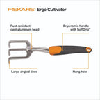 Fiskars Ergo Garden Cultivator, Hand Tool for Digging, Aerating & Weeding