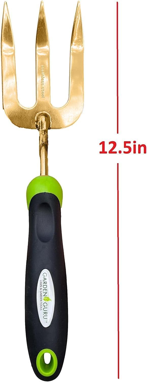 Garden Guru Titanium Hand Weeder Fork Tool – Rust Resistant – Ergonomic Handle – Great for Planting, Spreading Mulch, Weeding, Loosening & Transplanting Soil