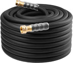 Heavy Duty Premium Garden Hose 100ft x 5/8", 300PSI Working, 1000PSI Burst, Hybrid Rubber Water Hose with Transparent Swivel Handle - Hot/Cold Water - Five Layered Braiding with Brass fittings (Black)
