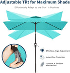 6.5' x 10' Rectangular Patio Umbrella Large Outdoor Market Umbrella w/UV Protection, Push Button Tilt and Crank Lift, Rectangle Table Umbrella for Garden, Deck, Pool, Patio, Aqua Blue