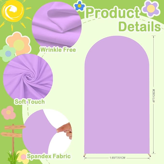 Wedding Arch Cover - Lavender Spandex Arch Backdrop for Stand - Double Sided - Purple - 4ft - Baby Shower Banquet Party Wedding Ceremony
