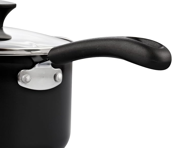 Cook N Home Nonstick Sauce Pan with Glass Lid 2-Qt, Multi-purpose Pot Saucepan Kitchenware, Black, Aluminum