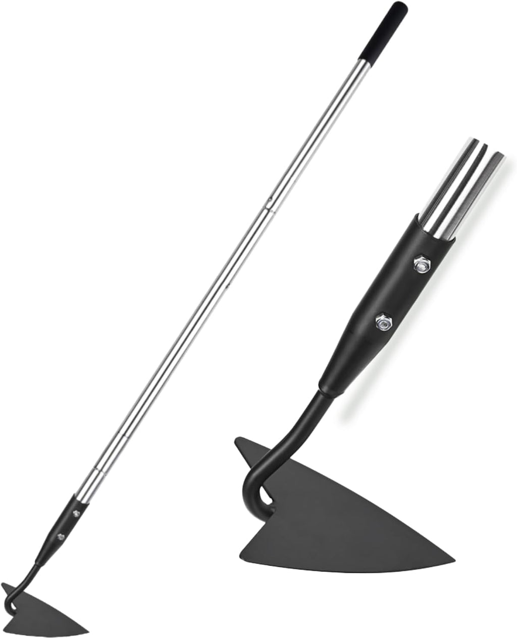 Warren Hoe, Carbon Steel Triangle Garden Hoe with Stainless Steel 57" Adjustable Long Handle, Heavy Duty Gardening Hand Tools Hoe for Ridging Weeding Digging Loosening Edging Soil, balck