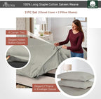 Pizuna Pure 100% Cotton Queen Duvet Cover Set, Luxurious 400 Thread Count Long Staple Cotton Sateen Weave with Button Closure (Combed Silver Cotton Duvet Cover Queen)