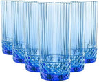 Bormioli Rocco America '20s Set Of 6 Cooler Glasses, 16.5 Oz. Colored Crystal Glass, Sapphire Blue, Made in Italy.