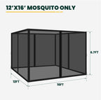 OLILAWN Gazebo Universal Replacement Mosquito Netting, 12' x 16' Outdoor Canopy Net Screen 4-Panel Sidewall Curtain, with Zippers, Easy to Install, Fit for Most Gazebo 12x16 Canopy, Black