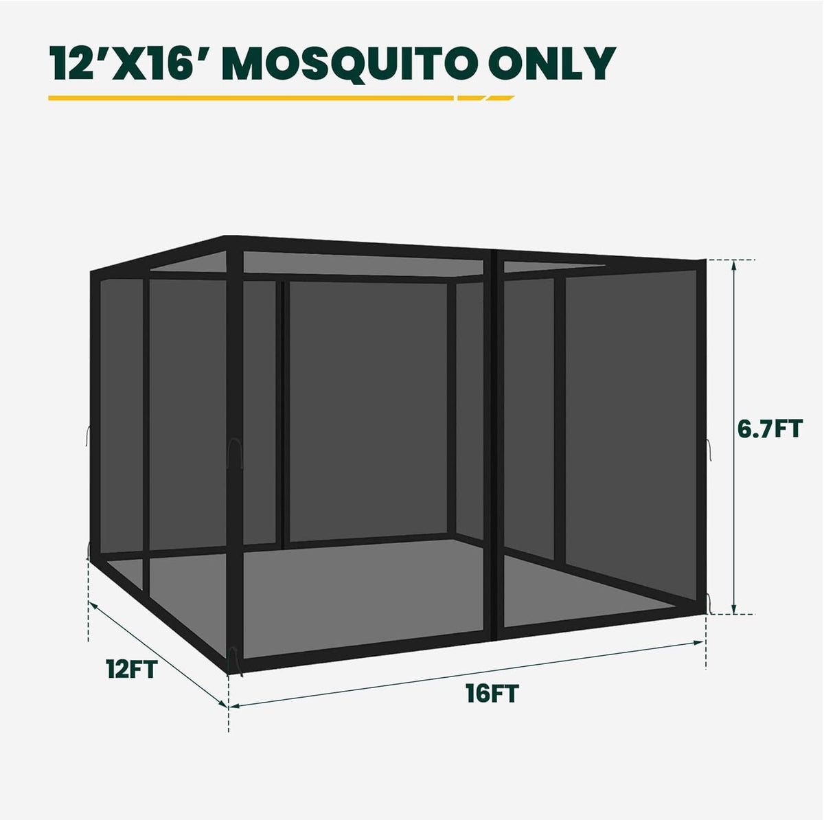 OLILAWN Gazebo Universal Replacement Mosquito Netting, 12' x 16' Outdoor Canopy Net Screen 4-Panel Sidewall Curtain, with Zippers, Easy to Install, Fit for Most Gazebo 12x16 Canopy, Black