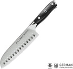 KANKA Santoku Knife - Ultra Sharp 7 inch German Stainless Steel, G10 Black Fiberglass Handle, Japanese Chefs Knife