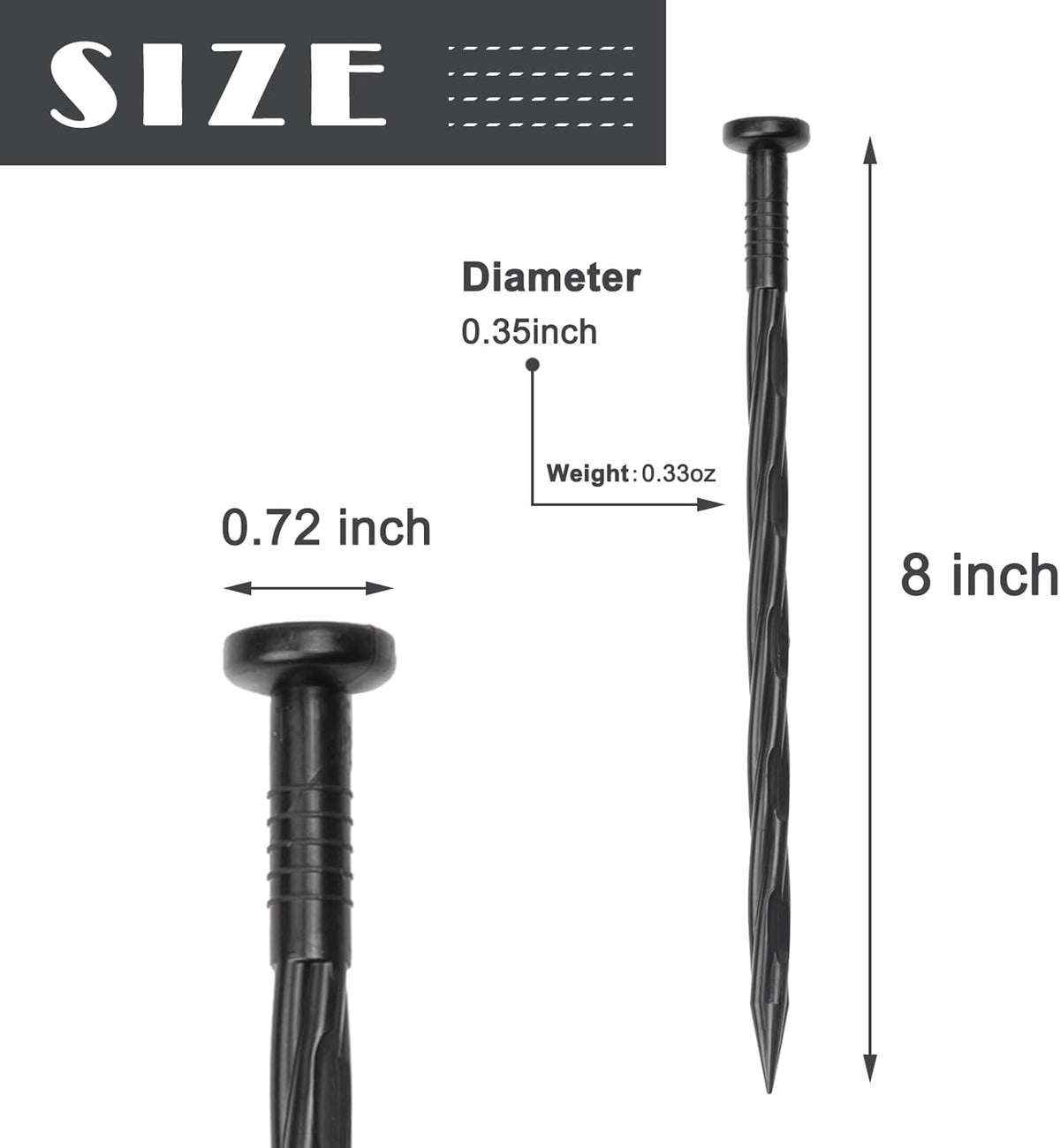 Plastic Landscape Anchoring Spikes 100 Pcs 8 Inch Nylon Spiral Landscape Spikes for Yard, Garden Lawn, Weed Barriers, Artificial Turf, Tent