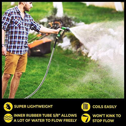 BIONIC STEEL PRO Metal Garden Hose 50 Ft with Nozzle, 304 Stainless Steel Water Hose, 50 Ft Garden Hose Tough & Flexible, Lightweight, Crush Resistant, Kink & Tangle Free, Rust Proof - 2025 Model