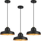 12 Inch Black Pendant Light Fixture,Farmhouse Hanging Lamp Adjustable Height Dome Pendant Lights for Kitchen Island Dining Room,3 Pack