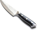 KANKA Grill 5" Damascus Steel Utility Knife - Professional 67 Layers, Hammered Finish, G10 Fiberglass Handle, Razor Sharp Kitchen Blade for Cooking, BBQ, Meat, Veggies & Slicing - Black