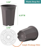 BangQiao 10 Pack 5.30 Inch Plastic Deep Nursery and Seedling Pots, Round Transplant Seed Starter Planter, Gray Color