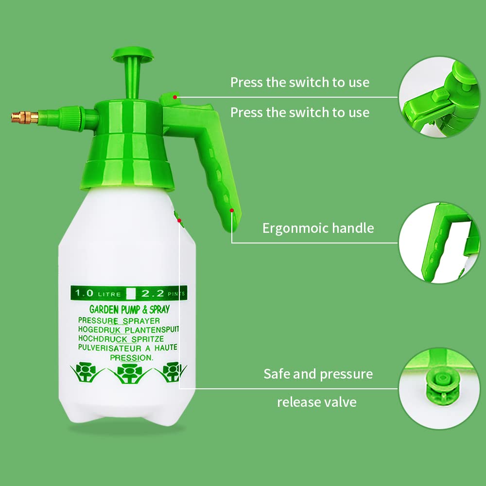 Garden Pump Sprayer,68oz/34oz Hand-held Pressure Sprayer Bottle for Lawn with Safety Value&Adjustable Nozzle, for Watering,Spraying Weeds,Home Cleaning and Car Washing,0.5 Gallon