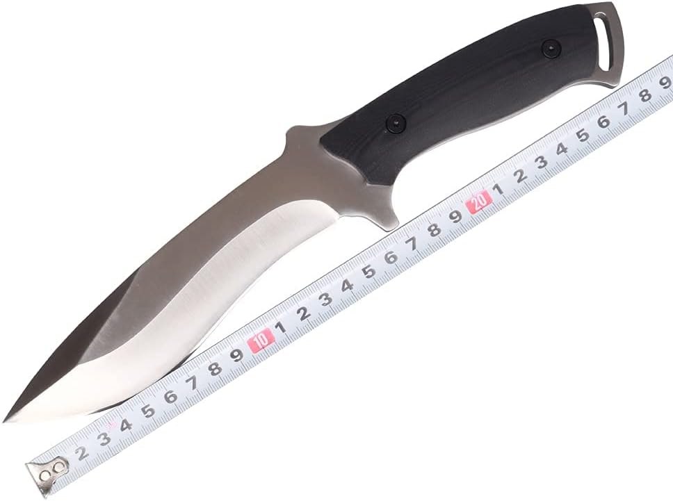 MASALONG kni227 dog leg straight fxied blade Bowie full tang Hunting Knife with Leather Sheath for Camping, Hiking, Survival