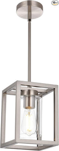 VINLUZ One Light Chandeliers Fixture Brushed Nickel Modern Pendant Kitchen Lighting with Clear Glass Shade Dining Room Lighting Fixtures Hanging Contemporary Lamp Semi Flush Mount Ceiling Lights