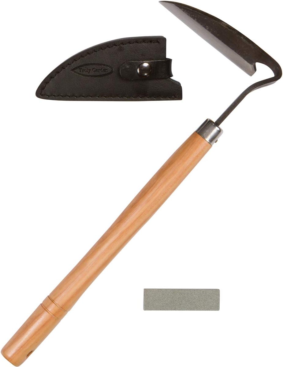 Effortless Weeding: Sharp Sickle Cuts Roots, Saves Time - with Thick Leather Sheath & Sharpening Stone