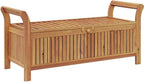 Solid Acacia Wood Patio Storage Bench with Cushion, Curved Arms, and Ample Storage Space for Garden Organization